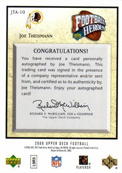 2006 Upper Deck - Football Heroes: Joe Theismann Autographs #JTA-10 Joe Theismann Back
