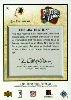 2006 Upper Deck - Football Heroes: Joe Theismann Jerseys #JTJ-1 Joe Theismann Back