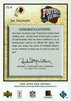 2006 Upper Deck - Football Heroes: Joe Theismann Jerseys #JTJ-8 Joe Theismann Back
