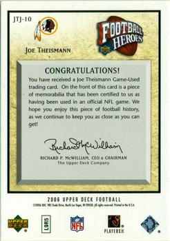2006 Upper Deck - Football Heroes: Joe Theismann Jerseys #JTJ-10 Joe Theismann Back