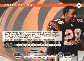 1998 Fleer Tradition #34 Corey Dillon Back