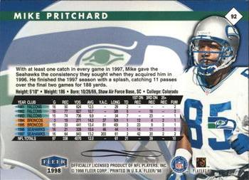 1998 Fleer Tradition #92 Mike Pritchard Back