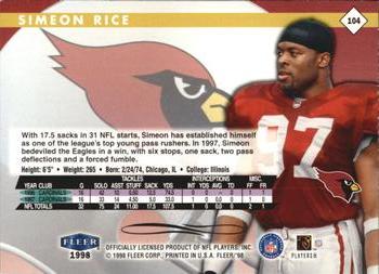 1998 Fleer Tradition #104 Simeon Rice Back