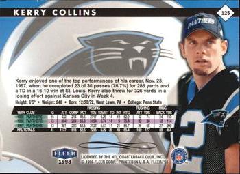 1998 Fleer Tradition #125 Kerry Collins Back