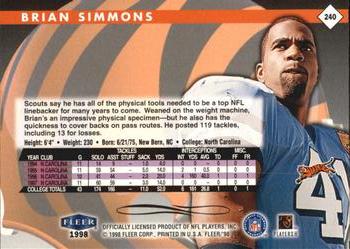 1998 Fleer Tradition #240 Brian Simmons Back