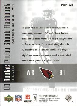 2006 Upper Deck - Rookie Exclusive Edition UD Rookie Photo Shoot Flashback #PSF-AB Anquan Boldin Back