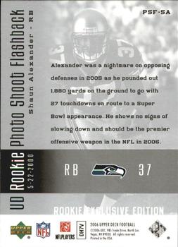2006 Upper Deck - Rookie Exclusive Edition UD Rookie Photo Shoot Flashback #PSF-SA Shaun Alexander Back