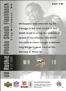 2006 Upper Deck - Rookie Exclusive Edition UD Rookie Photo Shoot Flashback #PSF-TW Troy Williamson Back