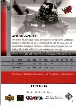 2006 Upper Deck AFL #80 Chris Avery Back