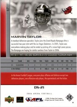 2006 Upper Deck AFL #87 Marvin Taylor Back