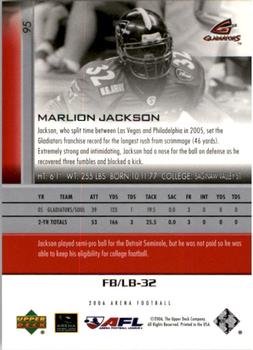 2006 Upper Deck AFL #95 Marlion Jackson Back