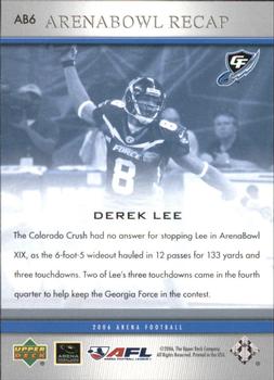 2006 Upper Deck AFL - ArenaBowl Recap #AB6 Derek Lee Back
