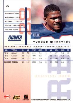 1998 Leaf Rookies & Stars #6 Tyrone Wheatley Back