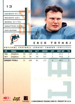 1998 Leaf Rookies & Stars #13 Zach Thomas Back