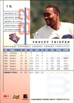 1998 Leaf Rookies & Stars #15 Yancey Thigpen Back