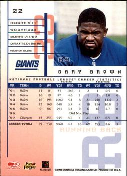 1998 Leaf Rookies & Stars #22 Gary Brown Back
