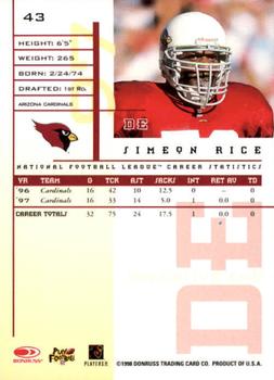 1998 Leaf Rookies & Stars #43 Simeon Rice Back