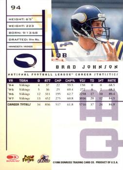 1998 Leaf Rookies & Stars #94 Brad Johnson Back