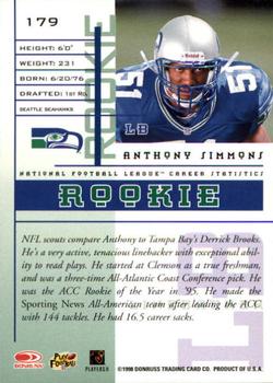 1998 Leaf Rookies & Stars #179 Anthony Simmons Back