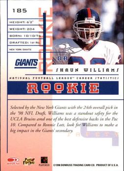 1998 Leaf Rookies & Stars #185 Shaun Williams Back
