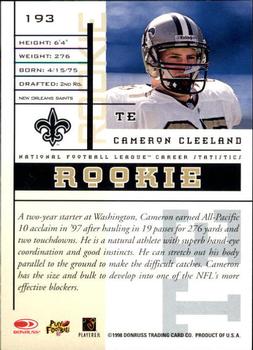 1998 Leaf Rookies & Stars #193 Cameron Cleeland Back
