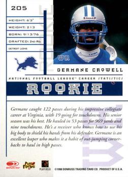 1998 Leaf Rookies & Stars #205 Germane Crowell Back