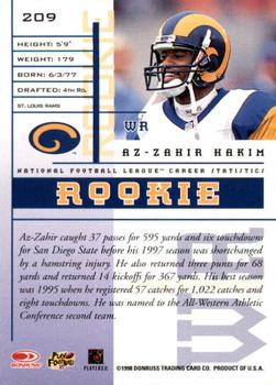 1998 Leaf Rookies & Stars #209 Az-Zahir Hakim Back