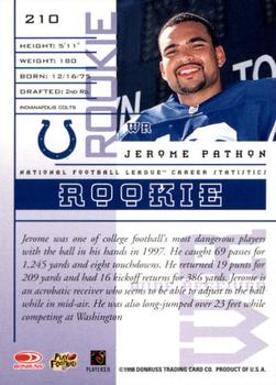 1998 Leaf Rookies & Stars #210 Jerome Pathon Back