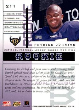 1998 Leaf Rookies & Stars #211 Pat Johnson Back