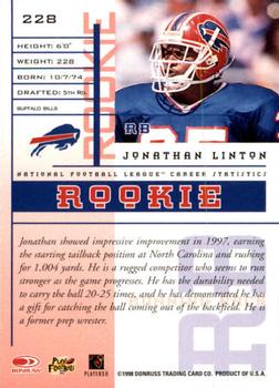 1998 Leaf Rookies & Stars #228 Jonathan Linton Back