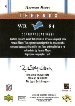 2006 Upper Deck Legends - Legendary Signatures #24 Herman Moore Back