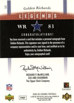 2006 Upper Deck Legends - Legendary Signatures #32 Golden Richards Back