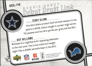 2006 Upper Deck Rookie Debut - Draft Link #DDL-79 Terry Glenn / Roy Williams Back