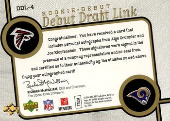 2006 Upper Deck Rookie Debut - Draft Link Autographs #DDL-4 Alge Crumpler / Joe Klopfenstein Back