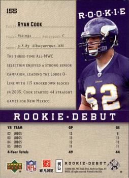 2006 Upper Deck Rookie Debut - Gold #155 Ryan Cook Back