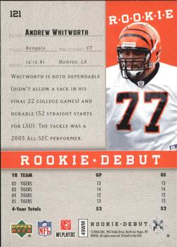 2006 Upper Deck Rookie Debut - Holofoil #121 Andrew Whitworth Back