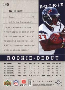 2006 Upper Deck Rookie Debut - Holofoil #143 Wali Lundy Back
