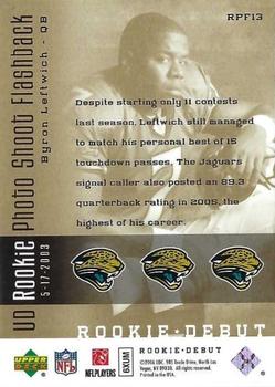 2006 Upper Deck Rookie Debut - Rookie Photo Shoot Flashback Gold #RPF13 Byron Leftwich Back