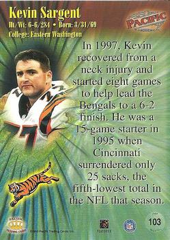 1998 Pacific #103 Kevin Sargent Back