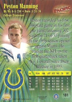 1998 Pacific #181 Peyton Manning Back