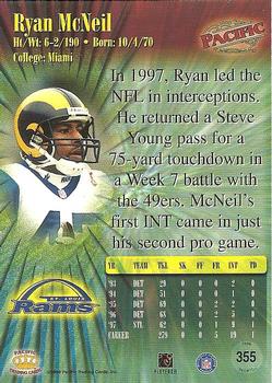 1998 Pacific #355 Ryan McNeil Back