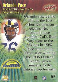 1998 Pacific #357 Orlando Pace Back