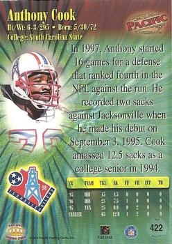 1998 Pacific #422 Anthony Cook Back