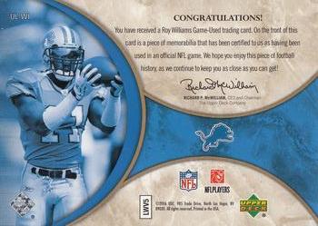 2006 Upper Deck Ultimate Collection - Jerseys #UL-WI Roy Williams Back
