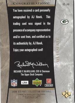 2006 Upper Deck Ultimate Collection - Ultimate Signatures Printing Plates Cyan #US-AH A.J. Hawk Back