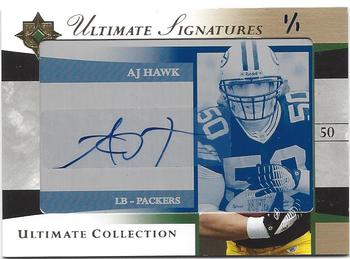 2006 Upper Deck Ultimate Collection - Ultimate Signatures Printing Plates Cyan #US-AH A.J. Hawk Front