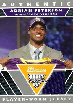 2007 Bowman - Draft Day Selections Relics #DJ-AP Adrian Peterson Front