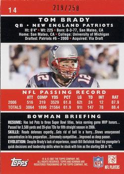 2007 Bowman - Orange #14 Tom Brady Back