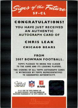 2007 Bowman - Signs of the Future #SF-CL Chris Leak Back