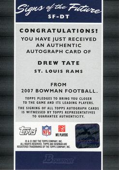 2007 Bowman - Signs of the Future #SF-DT Drew Tate Back